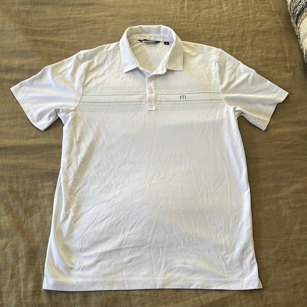 Men’s white Travis Mathews polo size Large